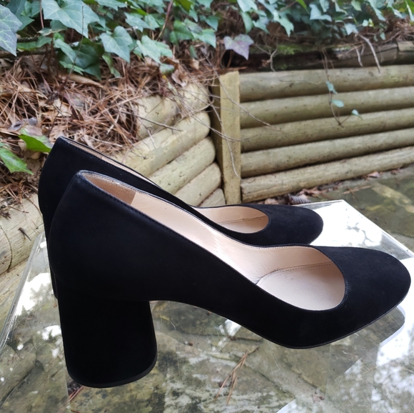 Prada Shoes - PRADA Suede Round Block Heel Pump